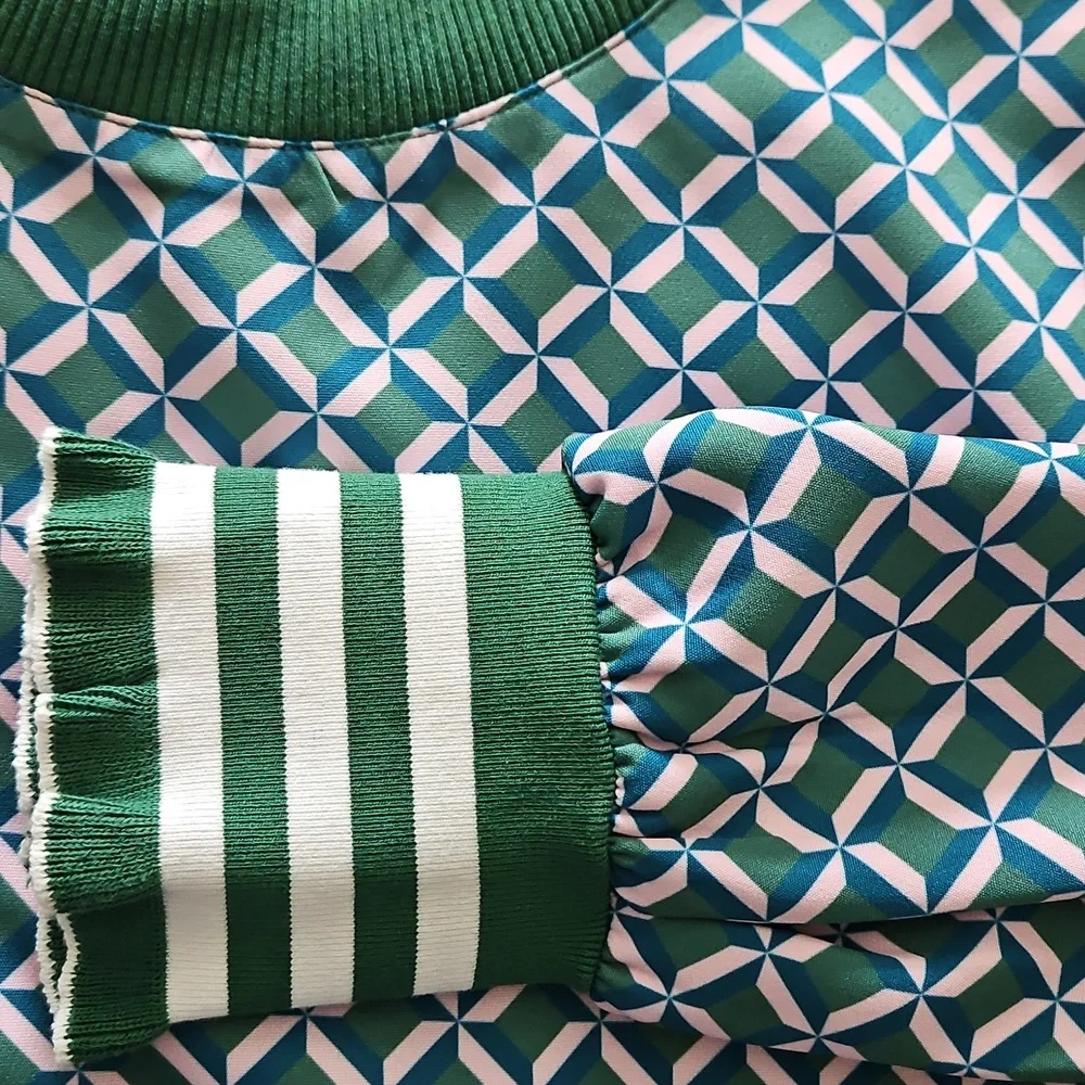 Addison Bay Long Sleeve Vine Dress: Geo Trelis- Green/Pink/Teal - Picture 11 of 15